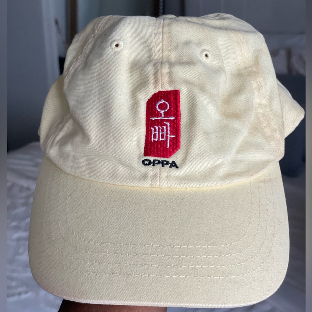 Cream Baseball Cap with Red Patch